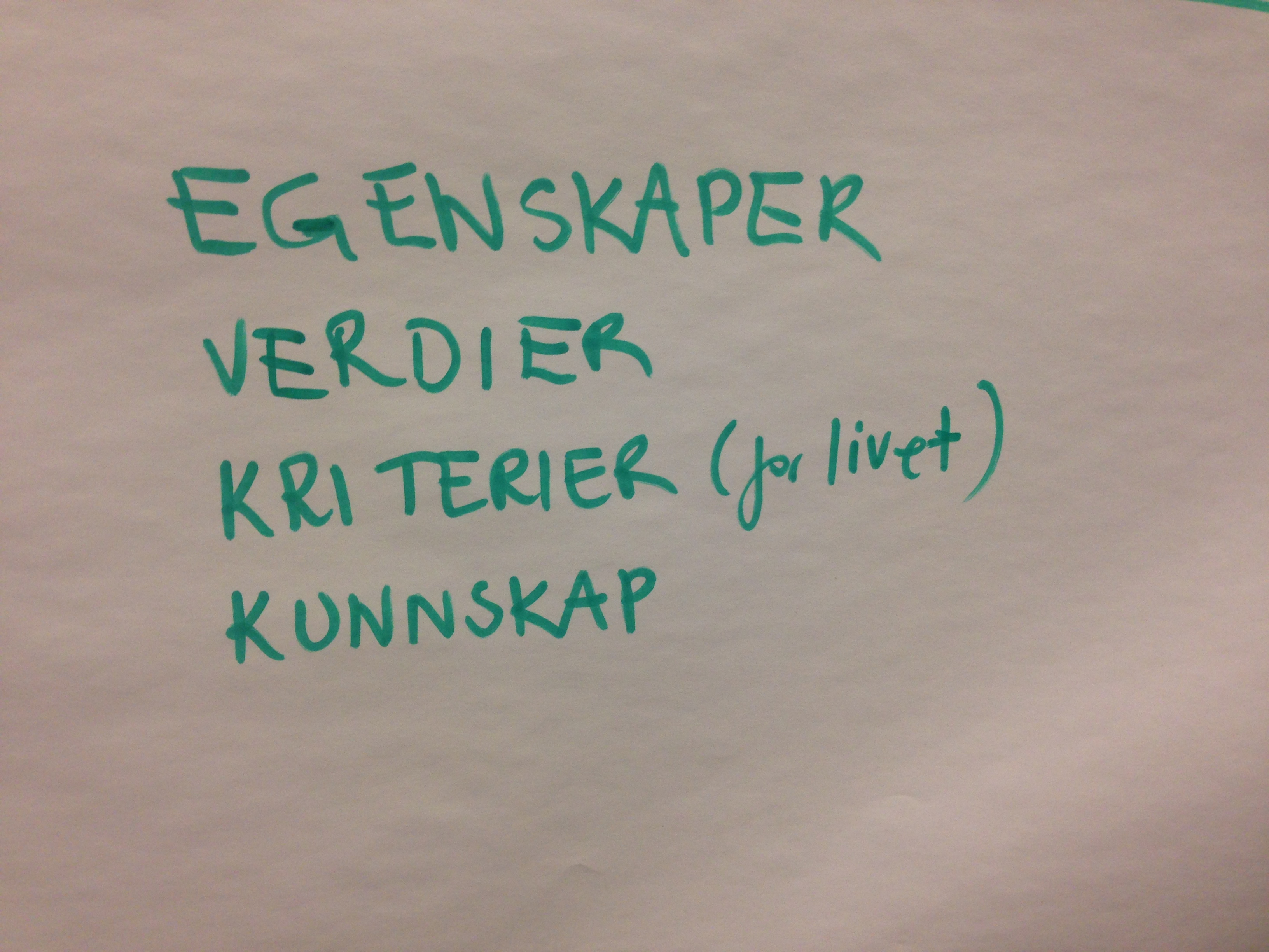 fire ord på plakat, egenskaper, verdier, kriterier og kunnskap
