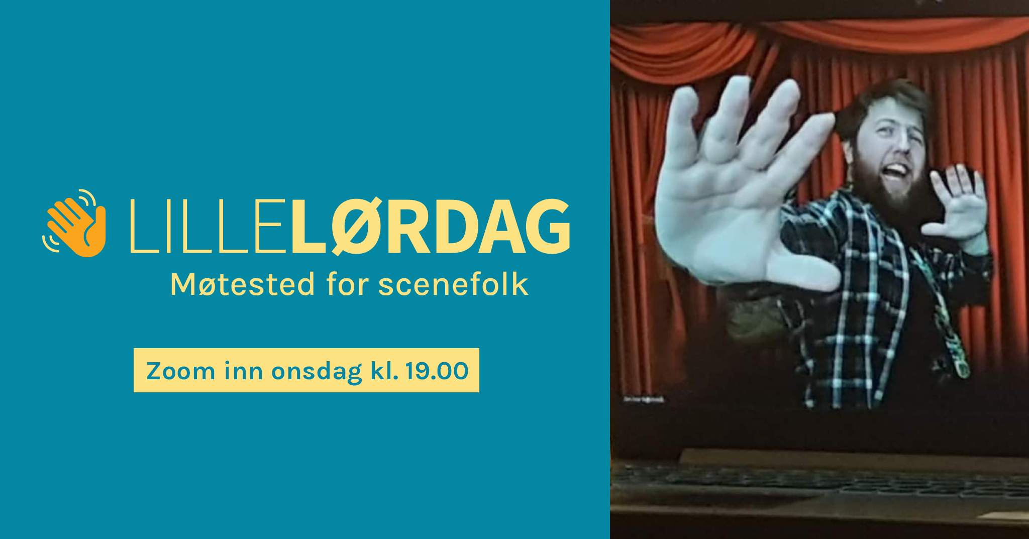 Lillelørdag logo med mann holder opp hand