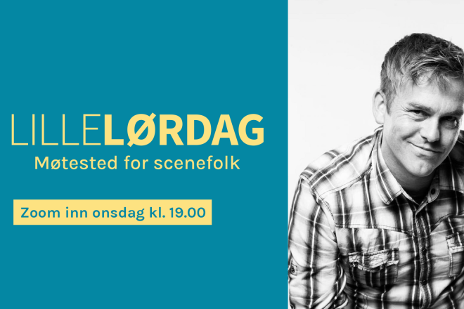 Lillelørdag logo med sorthvitt bilde av mann